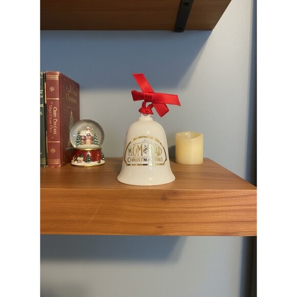 Vintage Hallmark 1983 Ceramic Mom & Dad Christmas Bell Ornament With Red Ribbon - Picture 4 of 9